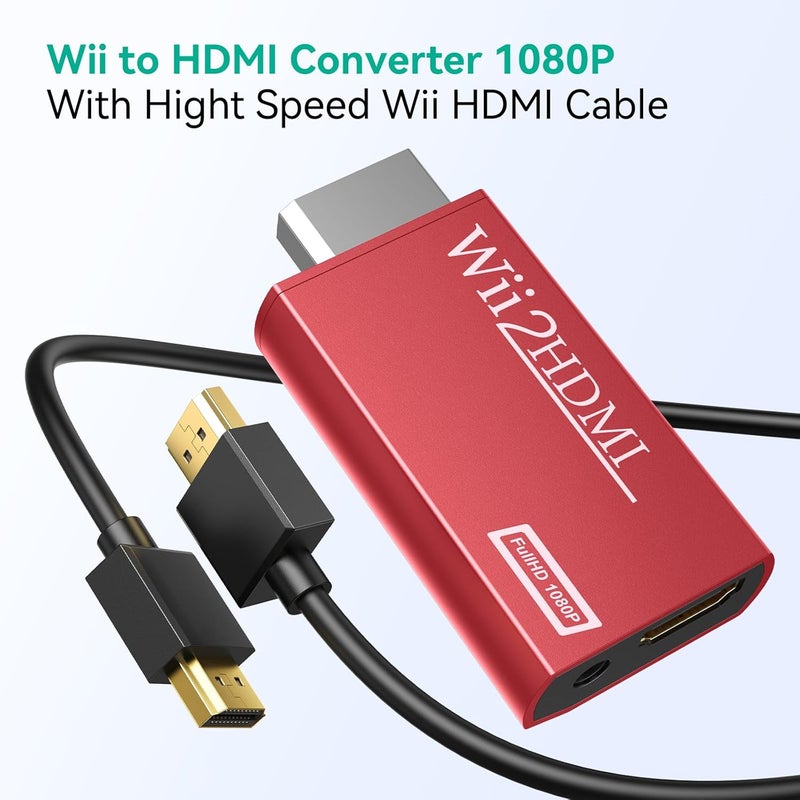 GANA Wii to HDMI Converter Adapter with Hdmi Cable Connect Wii Console to HDMI Display in 1080p Output Video with 3.5mm Audio Supports All Wii Display Modes Red - Image 3